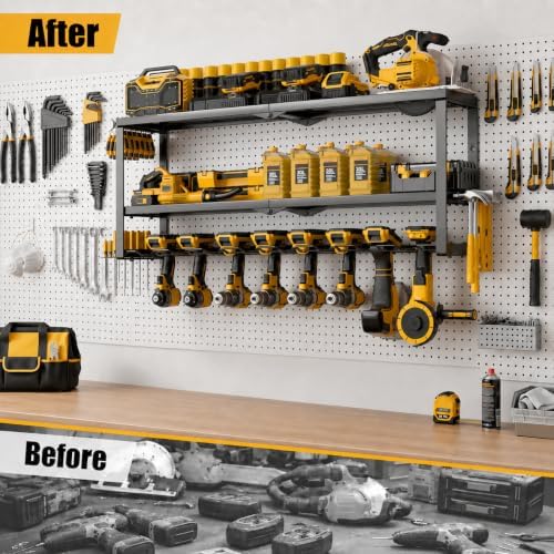 Heavy Duty Power Tool Organizer Wall Mount, Metal Tool Storage Rack Loads 320lbs, 8 Cordless Drill Holder 3 Layer for Garage, Workshop, Tool Room, Gift for Men - Image 3