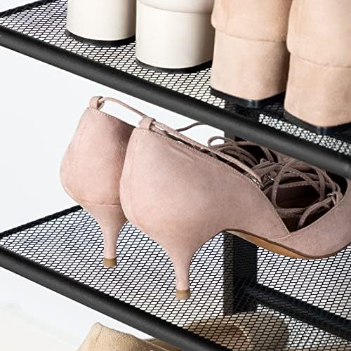 HOOBRO Shoe Rack for Entryway, 4-Tier Shoe Organizer with Adjustable Mesh Shelves, 12-16 Pairs of Shoes, Spacious Floor Mount, Metal, Industrial, Shoe Shelf for Closet, Rustic Brown BF42XJ01 - Image 5