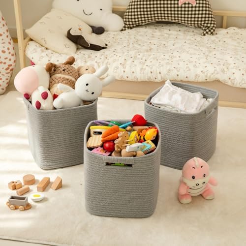 OIAHOMY Storage Cubes 11 Inch Storage Bins 3-Pack Woven Square Basket Grey - Image 2