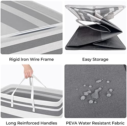 HomeHacks 2 Pack Laundry Baskets, Laundry Hampers Bags (Grey+Blue 100L) | Waterproof, Freestanding, Collapsible Clothes Hamper with Reinforced Handles in Laundry Room, Dorm, Bathroom, Bedroom - Image 2