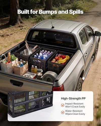 VEVOR Plastic Collapsible Storage Bins, 45L 3 Packs, Stackable Folding Storage Crates with Handles, Holds 33 lbs Per Bin, Foldable Heavy Duty Containers, Space-Saving Baskets, for Home Organizing - Image 6