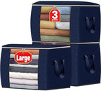 Fab totes 90L Clothes Storage, Foldable Thick Fabric Blanket Storage Bags | Foldable Containers with Zippers,Window and Handles for Organizing Bedroom, Closet, Comforter, Bedding,Dorm essentials by Fabtotes