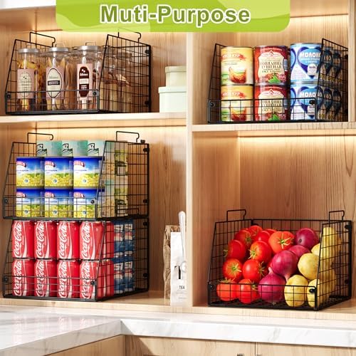 5 Pack XXL Stackable Wire Storage Basket, Extra Large Capacity Pantry Organizer and Storage, Muti-Purpose for Fruit Vegetable Basket & Toy Bin & Snack Organizer - Image 4