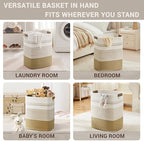 85L Tall Woven Laundry Basket Hamper with Leather Handles,Khaki - Image 4
