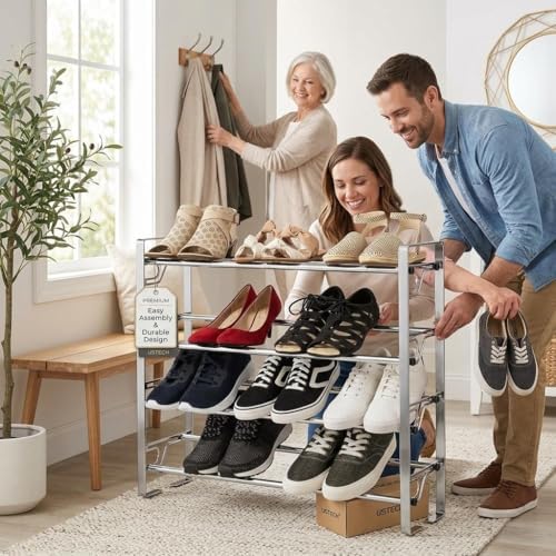 Large Capacity 4 Tier Shoe Rack, 16 Pairs Shoe Storage Organizer, Space-Saving Shoe Rack for Entryway, Free Standing Shoe Storage Shelves, Closet Shoe Organizer & Storage, Black Shoe Rack - Pack of 2 - Image 2