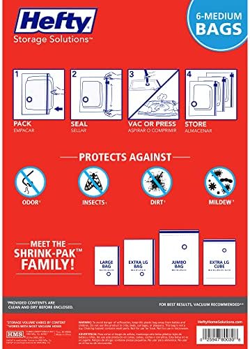 Hefty Shrink-Pak Vacuum Storage Bags - Space Saver for Under Bed Storage, Clothing and Comforters, 3X More Storage Space, 6 Medium Zipper Bags - Image 3