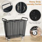 Gewudraw 3 Section Heavy Duty Laundry Sorter Cart with Wheels, 360L, Black - Image 2