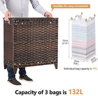 Laundry Hamper with 3 Removable Liner Bags, 132L Laundry Sorter with Lid - Image 4