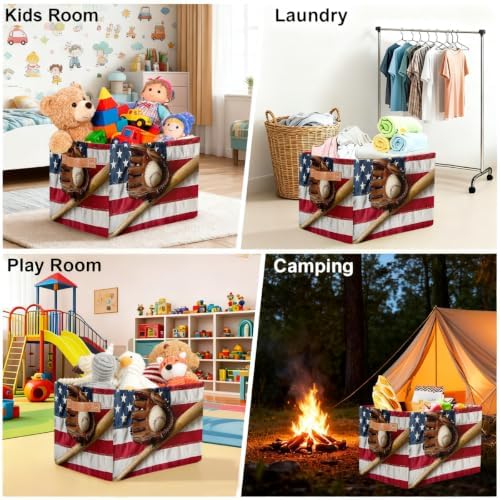 Baseball Storage Basket Toy Storage Bins Collapsible Cube Organizer - Image 5