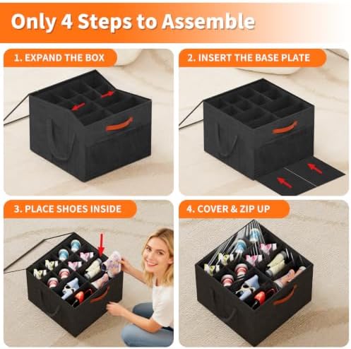 Aokeyee 2 Pack Shoe Organizer for Closet, Stackable Shoe Storage Box, Black - Image 6