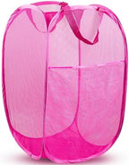 Pop Up Laundry Hamper, 70 L Collapsible Mesh Basket with Side Pocket, Pink by Unknown