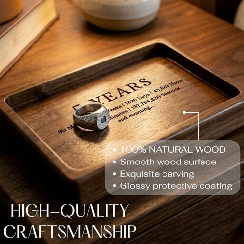 La Boda Wooden Jewelry Dish - Engraved Catchall Tray for Rings & Watches - Unique for Him, Her, Husband, Wife - Decorative Rectangle Jewelry Tray & Holder (5.5 x 3.4 in) (03-5 Years Anniversary) - Image 4