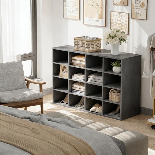 Garden 4 you Shoe Storage Bench, Cubby Shoe Rack with 16 Cubbies, 4-Tier Wood Shoe Rack Organizer, Shoe Organizer Cabinet for Entryway, Hallway, Closet and Garage, Black - Image 5