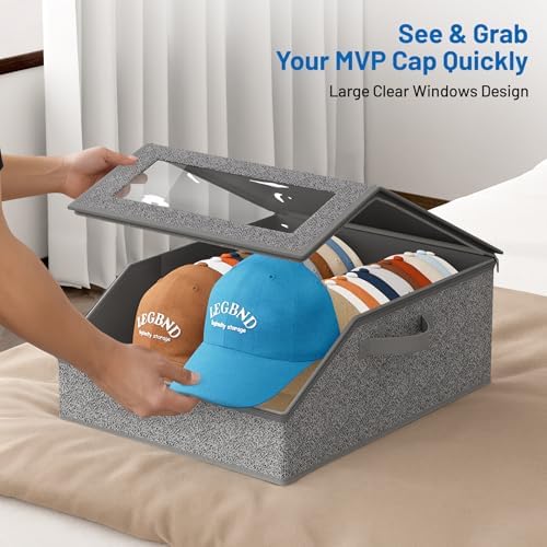AOODA Sturdy Hat Storage for Baseball Caps, Holds up to 24 Caps Clear Hat Organizer for Closet, Bedroom, Wide Hat Box with Cardboard (Slate Grey) - Image 4