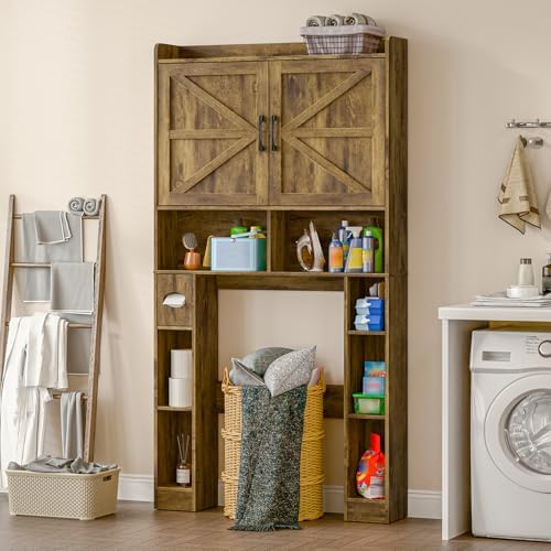 Vabches Over The Toilet Storage Cabinet with Barn Doors, Brown - Image 6