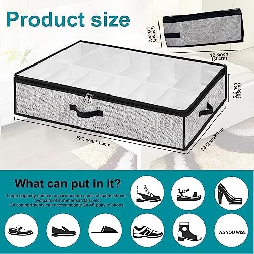 Under Bed Shoe Storage Organizer 2pc Fits 24 Pairs Container Boxes - Image 3