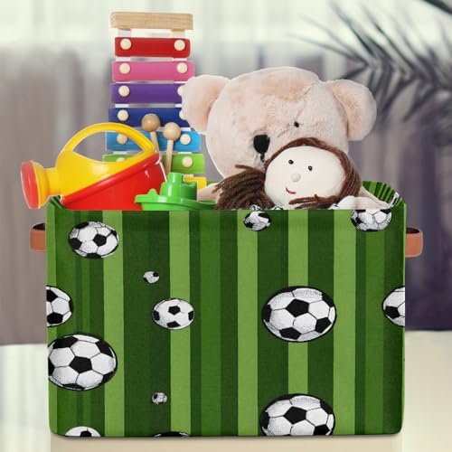 Football Green Storage Basket Toy Storage Bins Collapsible Cube Organizer - Image 3