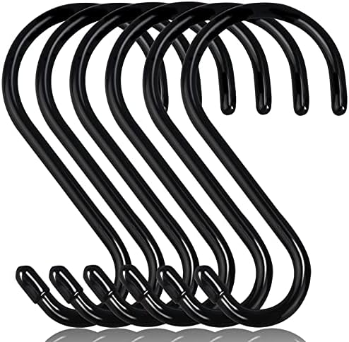 DINGEE 6 Inch Heavy Duty S Hooks, Large S Hook for Hanging Plants, Vinyl Coated S Hook 6 Pack Sturdy Non Slip Black S Hooks for Hanging Closet,Bird Feeders,Kitchen,Large Object,Garden Tools by DINGEEUtilityHook