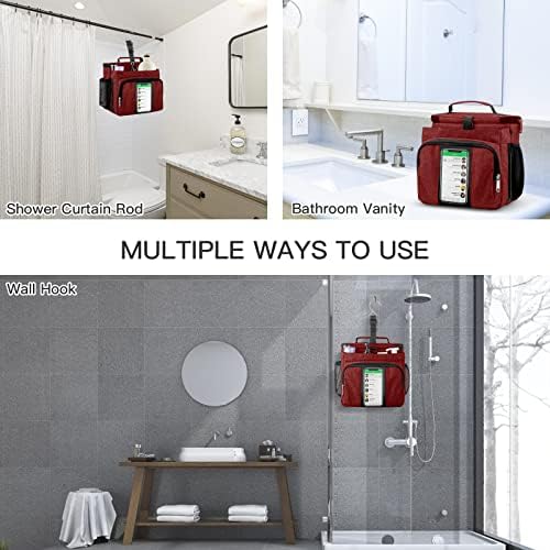 Bukere Portable Shower Caddy College Dorm Room Essential, Shower Caddy Tote Bag for Student, Girl, Women, Separate Compartment, Large Capacity, Quick Dry Mesh Base for Travel, Gym, Camp, Red - Image 6