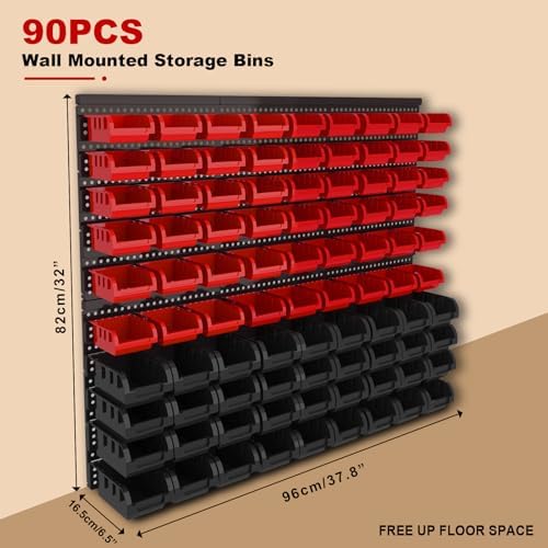 ‌90PCS Wall Mount Storage Bins Organizer - Adjustable Plastic Compartments for Screws/Nuts/Bolts／hardware, Perfect for Garage & Workshop Tool Organization - Image 2