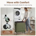 StorageWorks 2 Section Laundry Hamper, 100L Green Sorter Cart with Wheels - Image 3