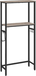 HOOBRO Over-The-Toilet Storage, 2-Tier Bathroom Organizer Over Toilet, Bathroom Shelves with Toilet Paper Holder and Hooks, Freestanding Storage Shelf, Space Saver, Greige and Black BG49TS01 - Image 3