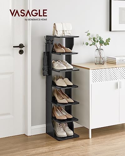 VASAGLE 7-Tier Vertical Shoe Rack, Narrow Shoe Storage Organizer with Hooks - Image 2