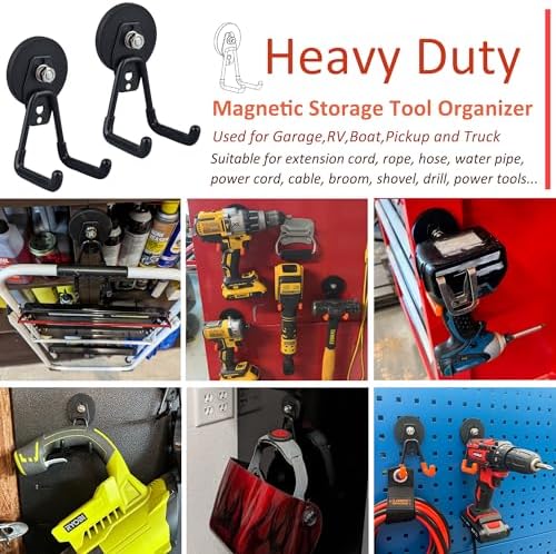 ULIBERMAGNET Heavy Duty Magnetic Garage Hooks,3 Pack Strong Large Magnet Hooks for Power Drill,Garden Tools,Hose,Pegboard,Garage, Workshop,Magnetic Storage Hook for Indoor Outdoor Hanging(Black) - Image 6