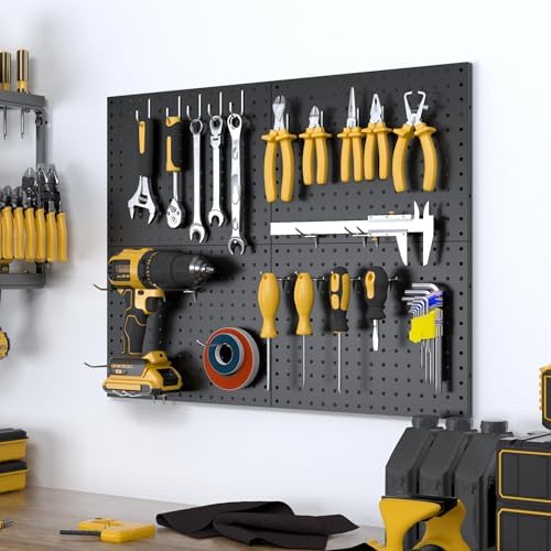 Spampur Peg Board, 4 Pack Metal Pegboard Panels with 50 Hooks, Black Pegboards Wall Organizer, Heavy Duty Peg Board for Walls Home, Garage Tool Storage, Office Organization, Craft Room, Kitchen - Image 2