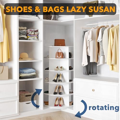 SpaceAid 5 Tier Rotating Shoe Rack Tower, Spinning Shoe Display Lazy Susan, Revolving 360 Shoe Rack Storage Round Carousel, Vertical Handbag Rotate Shoes Closet Organization (5-Tier White) - Image 4