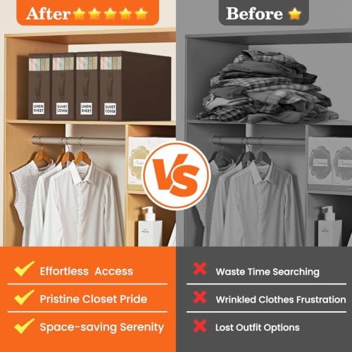 WOWBOX Sheet Organizers and Storage,Closet Bed Sheet Organizer Under Bed Storage and Organization with Label Cards & Clear Window for Bedding Sheets,Duvet Covers,Blankets (6 Pack，Brown) - Image 7