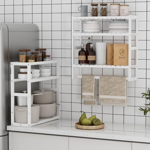 Towel Rack Bathroom Storage Shelves Over The Toilet with Towel Bar 100% Bamboo Adjustable Height Floating Shelf Wall Shower Shelf for Small Space Bathroom Kitchen Multi Usage White New 2Pack - Image 4
