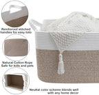 65L Laundry Basket with Handles, Woven Blanket Basket, White/Brown - Image 3