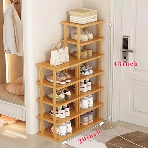 Bamboo Shoe Rack 12 Tier- Vertical Shoe Rack for Small Spaces, Tall Narrow Shoe Rack Organizer for Closet Entryway Corner Garage and Bedroom,Skinny Shoe Shelf with Free Stackable DIY - Image 2