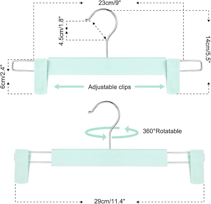 GUANJUNE Clothes Pants Hangers, Space-Saving Skirt Holders with 360 ° Swivel Hooks, Adjustable Clips, Trouser Hangers, Clothes Coat Garment Jeans Hangers (20 Pack, Green) - Image 3
