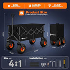 Originsure 220L Collapsible Beach Wagon with Balloon Wheels, 460lbs, Black - Image 2