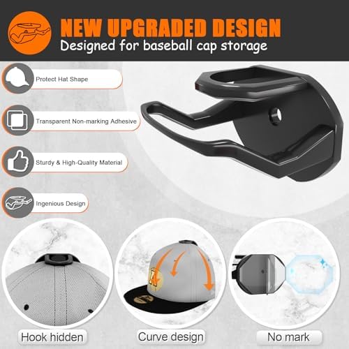 Niunuerga 24 Pack Hat Hooks for Wall, Strong Adhesive Hat Rack for Baseball Caps, Minimalist Hat Organizer Display for Home Decor, Hat Hold Hanger for Wall, Door, Closet, No Drilling (Black) - Image 5