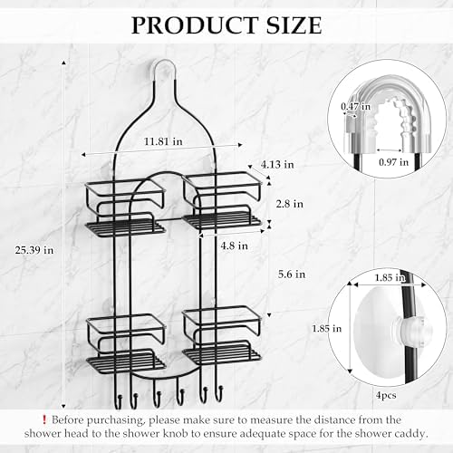 SRIWATANA Shower Caddy Hanging, Shower Organizer with Razor Hooks, Black - Image 6