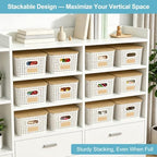 Bagnizer Small Plastic Storage Bins with Bamboo Lids 5.2qt Stackable Box Basket Pantry Decorative Containers Cute with Labels for Organizing Desktop Closet Office Cream White of 6 packs 10*7.2*4.1" - Image 3