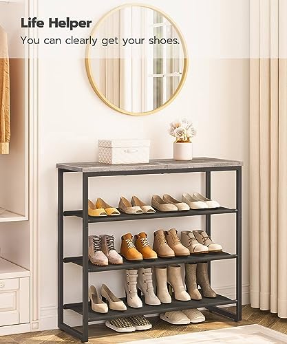 HOOBRO Shoe Rack, 4 Tier Shoe Storage Organizer with 3 Oxford Fabric Shelves and Top Panel, Holds 12-16 Pairs of Shoes for Entryway and Closet, Industrial, Greige BG47XJ01G1 - Image 4