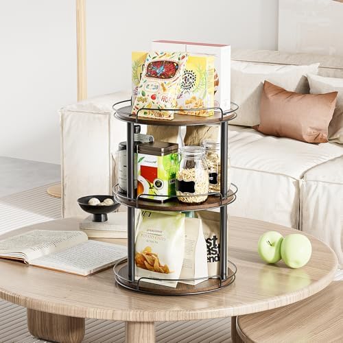 LAMU 12'' Wood Lazy Susan Turntable Organizer for Cabinet, 3 Tier Lazy Susan Spice Rack Organizer for Kitchen, Wood Turntable for Table Top, Countertop, Pantry, Bathroom - Image 6