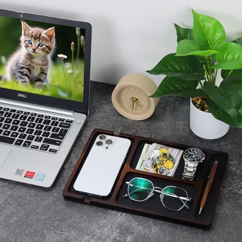 MultiBey Acacia Wood Valet Tray with Leather Inlay, Desk Organizer Tray - Image 6