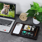 MultiBey Acacia Wood Valet Tray with Leather Inlay, Desk Organizer Tray - Image 6