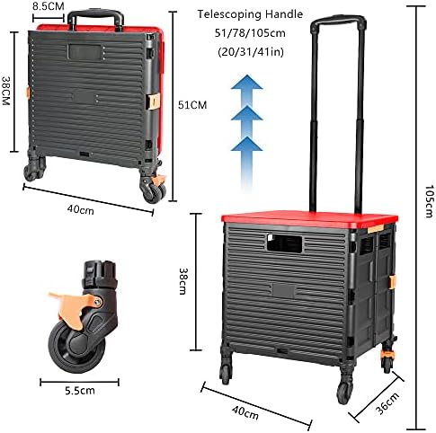 FELICON SELORSS Foldable Utility Cart Folding Portable Rolling Crate-Red - Image 7