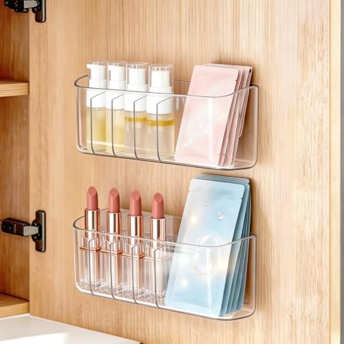 2PCS Clear Inside Medicine Cabinet Door Organiser, Small Bathroom Organizer Adhesive Wall Mounted Storage Compartment Holder for Lipstick,Small items by mioluo