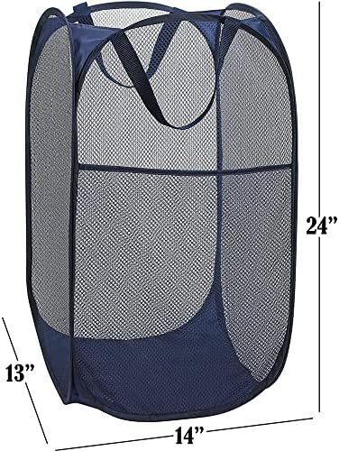 BATTOO Deluxe Strong Mesh Pop up Laundry Hamper Basket with Side Pocket for Laundry Room, Bathroom, Kids Room, College Dorm or Travel Navy Blue - Image 2