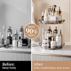 Delamu 2 Tier Rotating Makeup Organizer for Vanity, Skincare Organizer for Bathroom Counter, Spinning Perfume Organizer Cosmetic Holder with Large Capacity, Grey - Image 3
