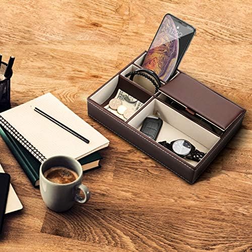 Baoyun Leather Valet Tray for Men, Mens Jewelry Organizer Box, Mens Nightstand Organizer, Leather Bedside Tray for Entryway, Dresser Organizer Countertop for Bedroom Men Room Decor - Image 4