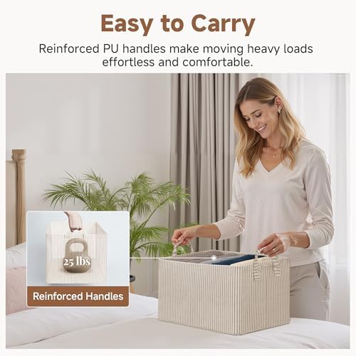 StorageWorks Fabric Storage Bins, Khaki and Beige Stripes, 2-Pack - Image 5