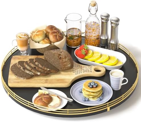 Oroyutor 16-Inch Oak Lazy Susan Organizer with Gold Rail and Black Finish by Oroyutor